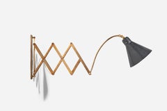 Italian Designer, Wall Light, Brass, Lacquered Metal, Italy, 1940s