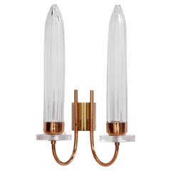 Italian Designer, Wall Light, Brass, Copper, Glass, Italy, 1970s