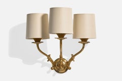 Italian Designer, Wall Light, Brass, Fabric, 1950s