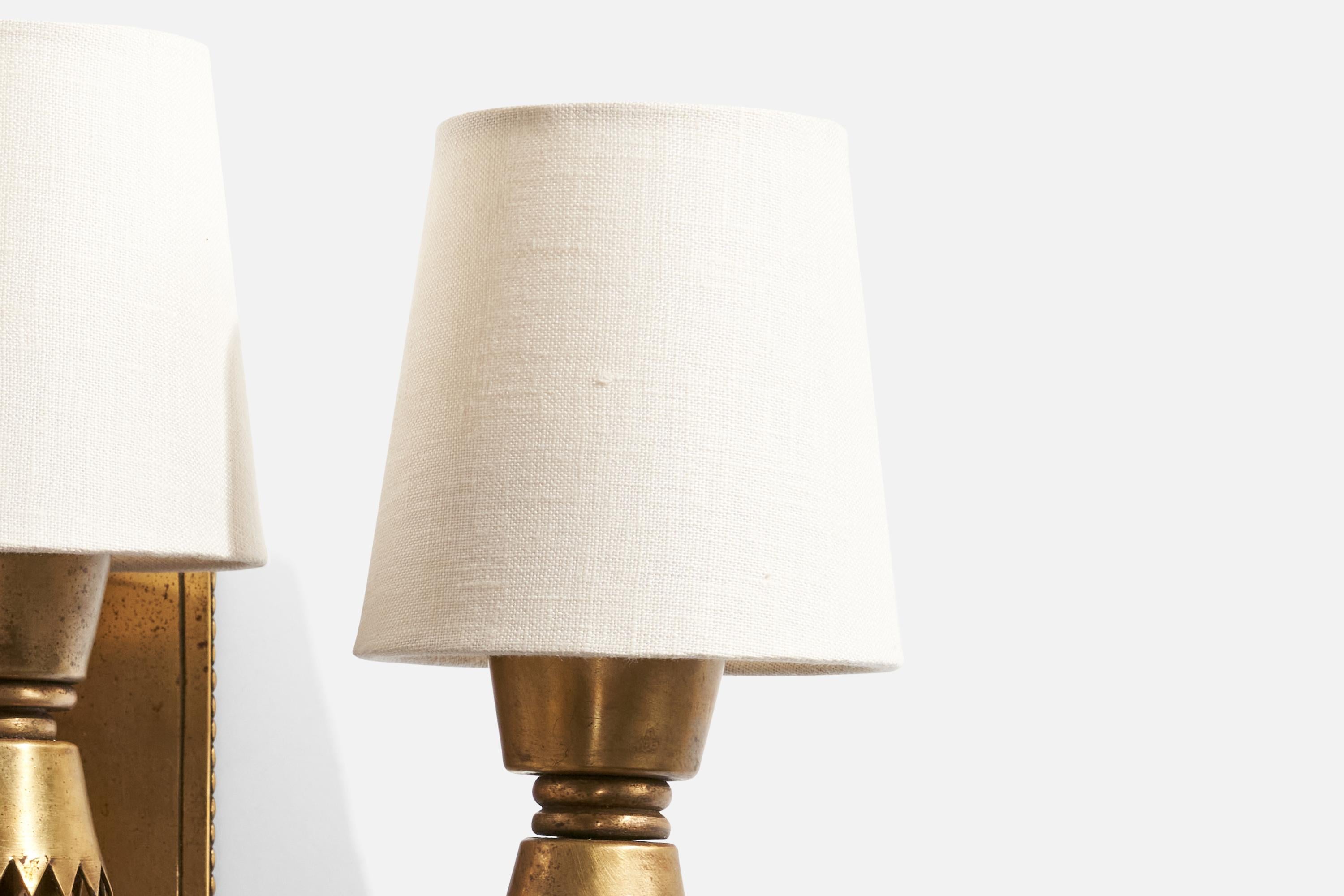 Italian Designer, Wall Light, Brass, Fabric, Italy, 1930s For Sale 6