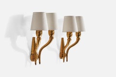 Italian Designer, Wall Light, Brass, Fabric, Italy, 1930s