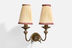 Italian Designer, Wall Light, Brass, Fabric, Italy, 1930s