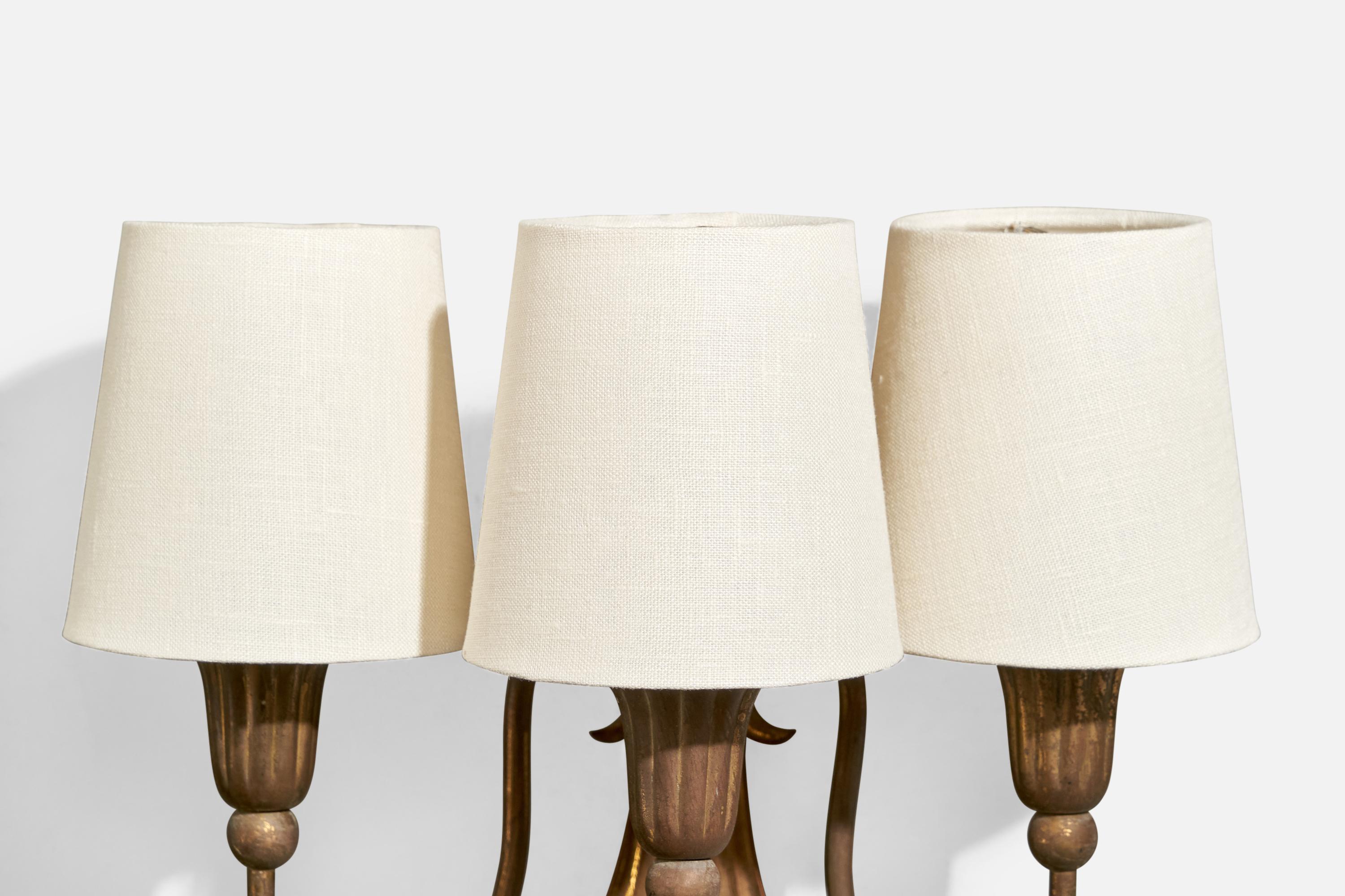 Italian Designer, Wall Light, Brass, Fabric, Italy, 1930s For Sale 1