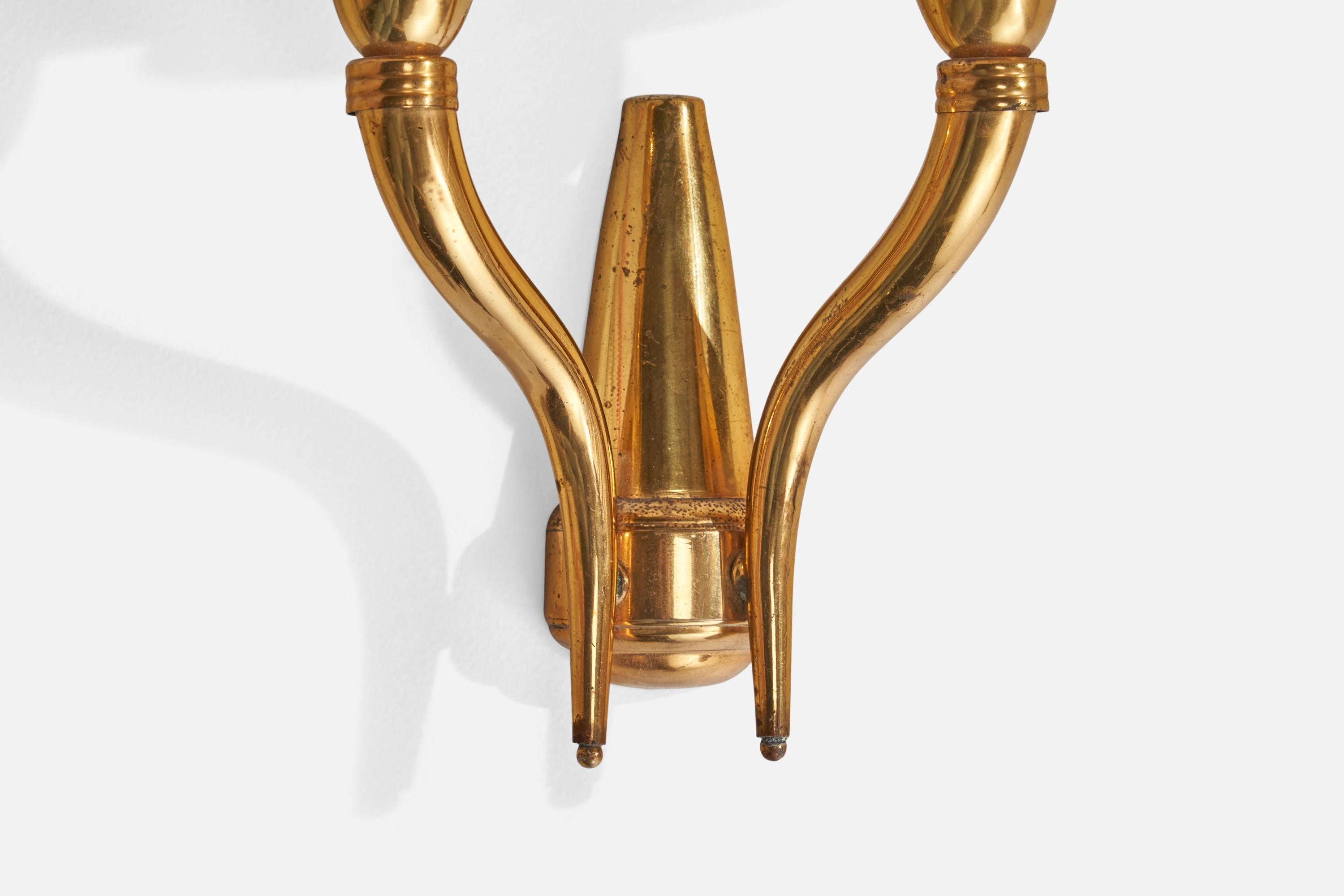 Italian Designer, Wall Light, Brass, Fabric, Italy, 1930s For Sale 1