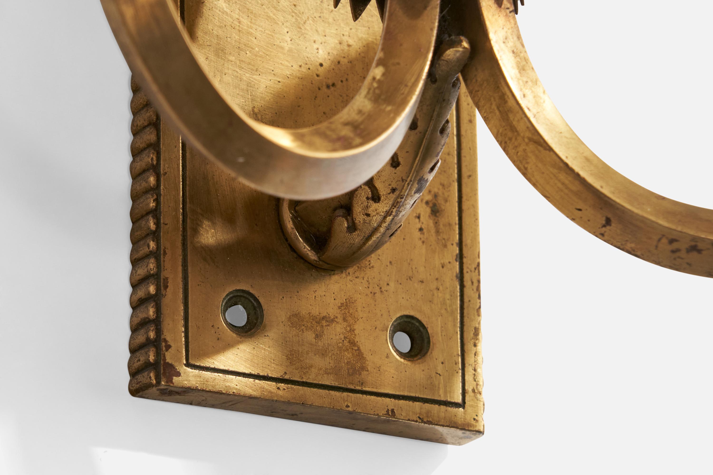 Italian Designer, Wall Light, Brass, Fabric, Italy, 1930s For Sale 3