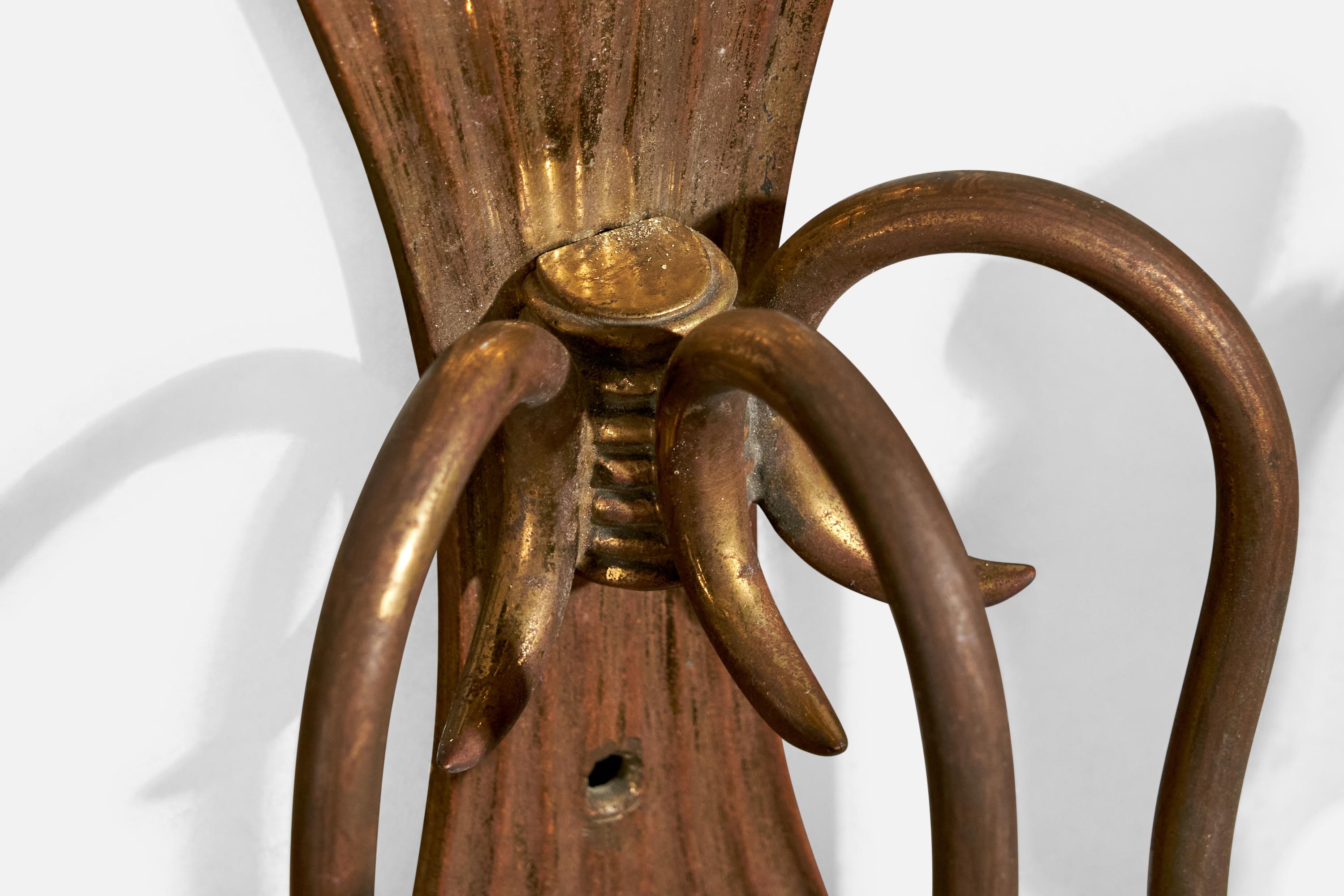 Italian Designer, Wall Light, Brass, Fabric, Italy, 1930s For Sale 3