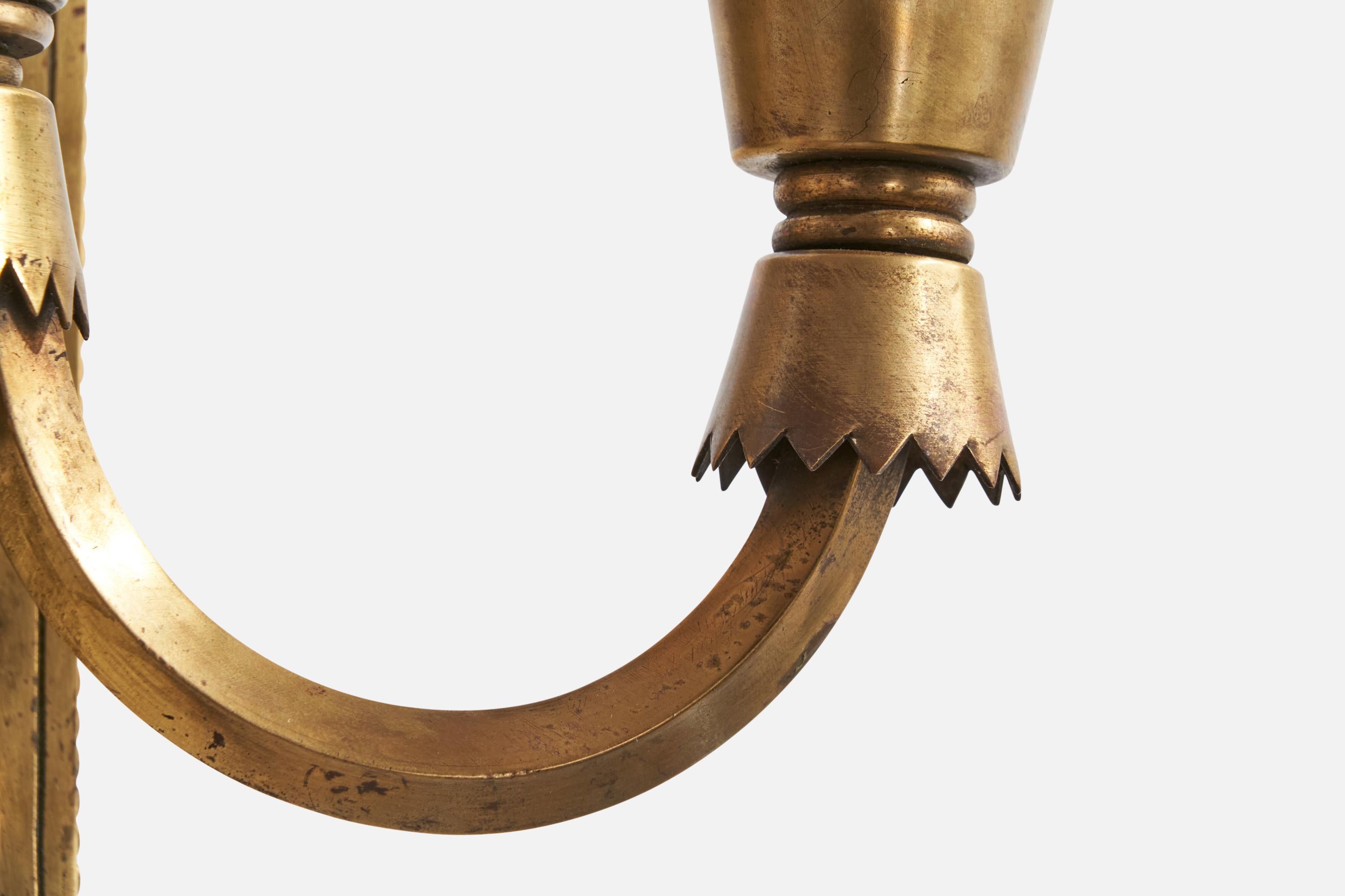 Italian Designer, Wall Light, Brass, Fabric, Italy, 1930s For Sale 4