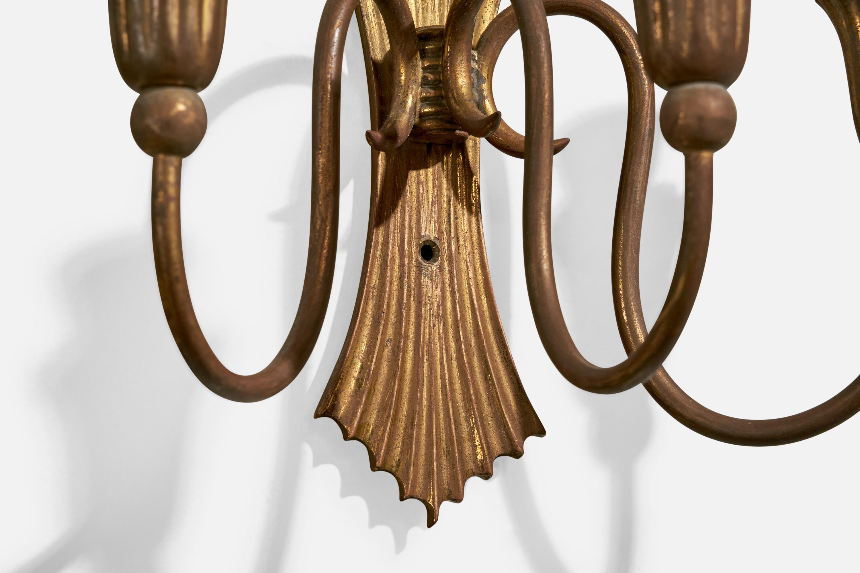 Italian Designer, Wall Light, Brass, Fabric, Italy, 1930s For Sale 4