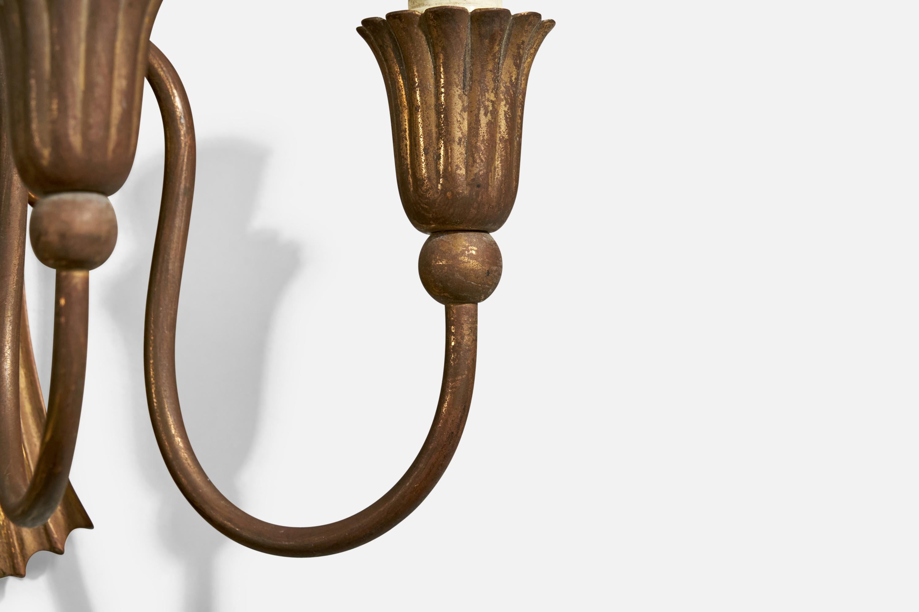 Italian Designer, Wall Light, Brass, Fabric, Italy, 1930s For Sale 5