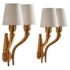 Italian Designer, Wall Light, Brass, Fabric, Italy, 1930s
