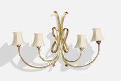 Italian Designer, Wall Light, Brass, Fabric, Italy, 1940s