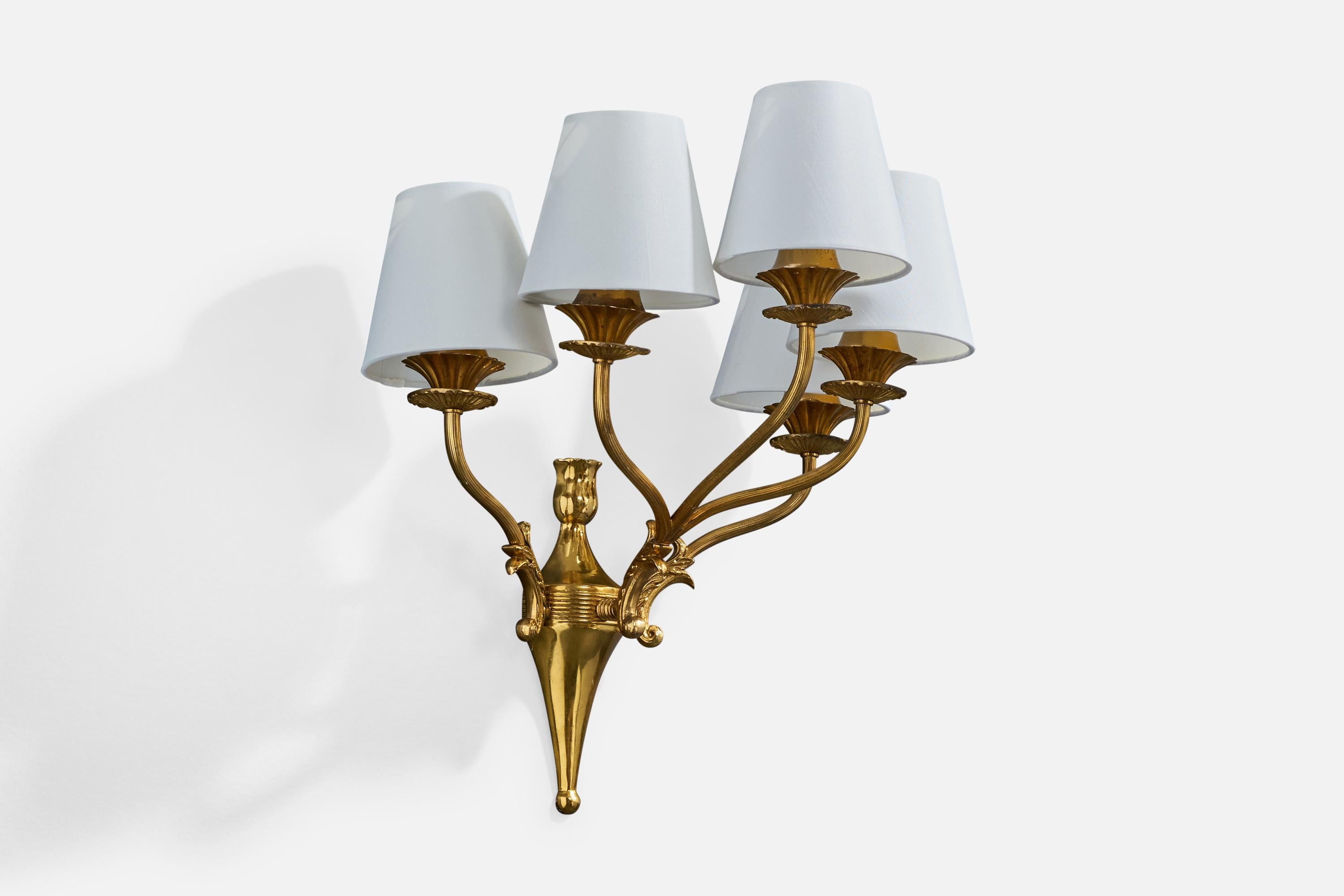 Diseñador italiano, Aplique, Latón, Tejido, Italia, Década de 1940 Italiano en venta