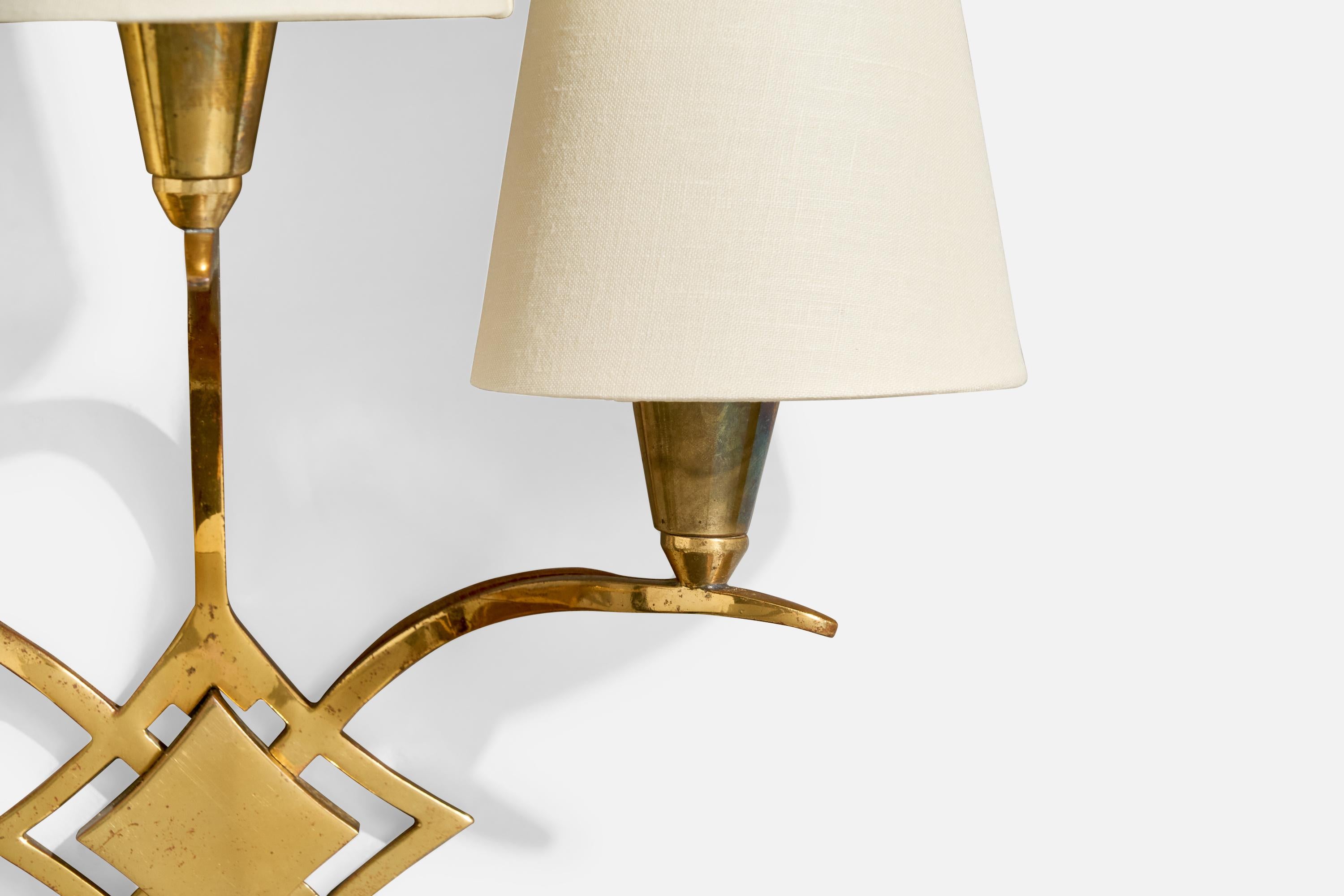 Mid-20th Century Italian Designer, Wall Light, Brass, Fabric, Italy, 1940s For Sale