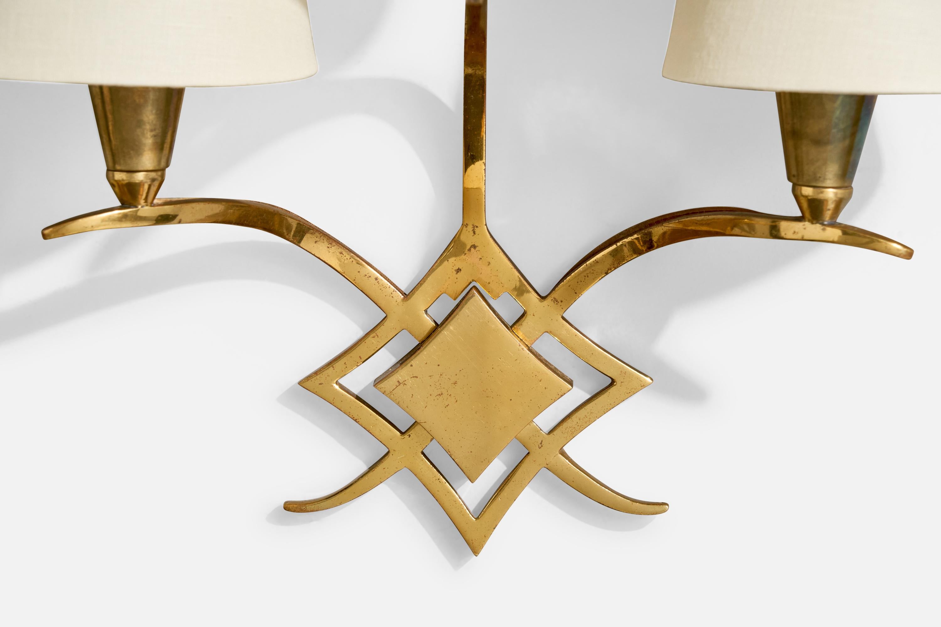 Italian Designer, Wall Light, Brass, Fabric, Italy, 1940s For Sale 2