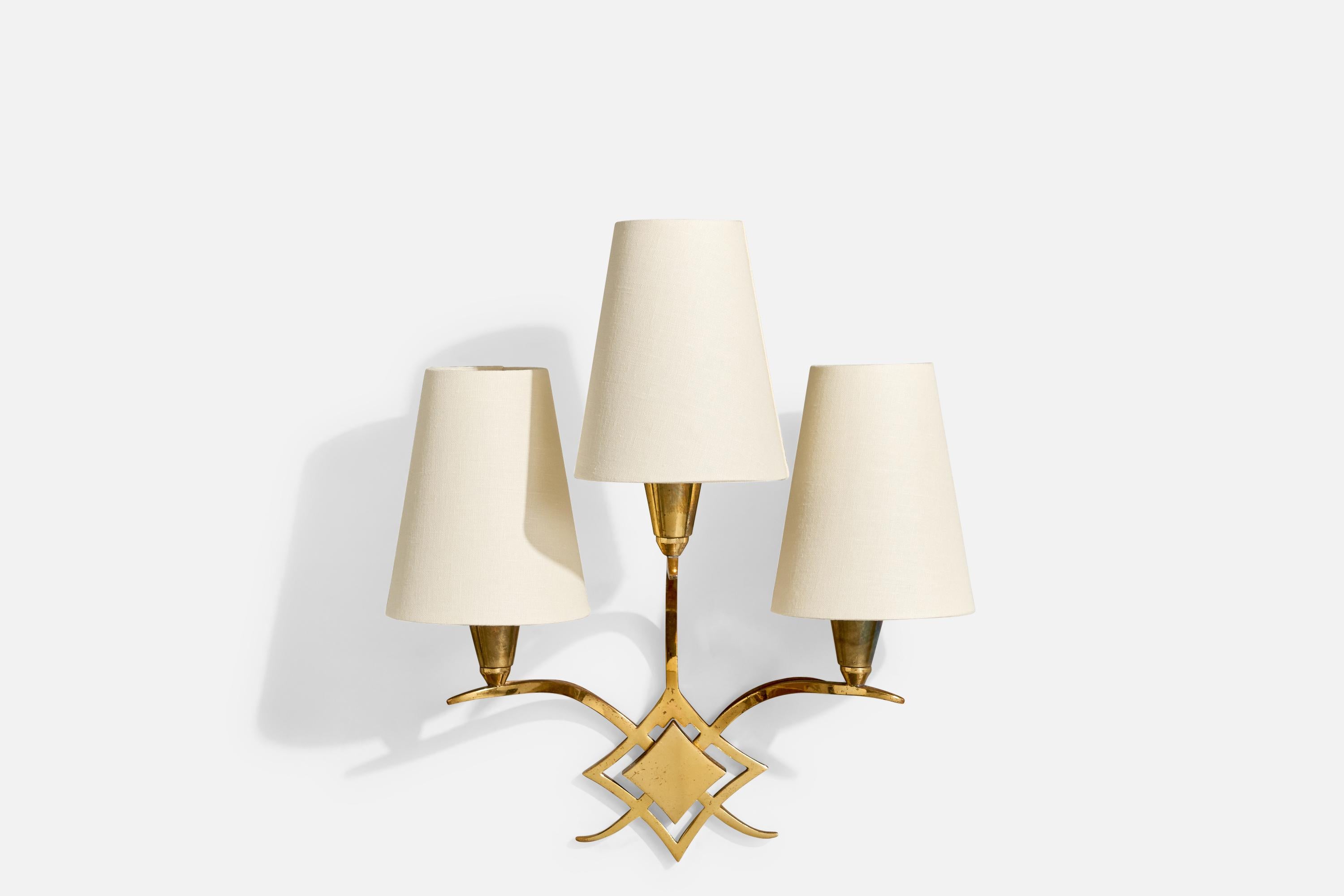 Italian Designer, Wall Light, Brass, Fabric, Italy, 1940s For Sale 3