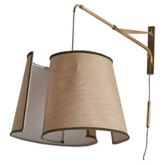 Italian Designer, Wall Light, Brass, Fabric, Italy, 1940s