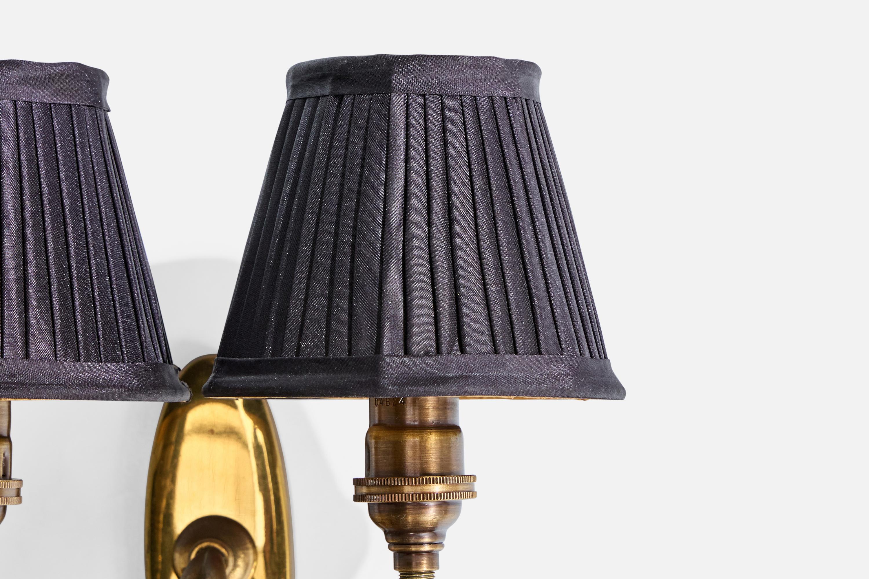 Mid-20th Century Italian Designer, Wall Light, Brass, Fabric, Italy, 1950s For Sale