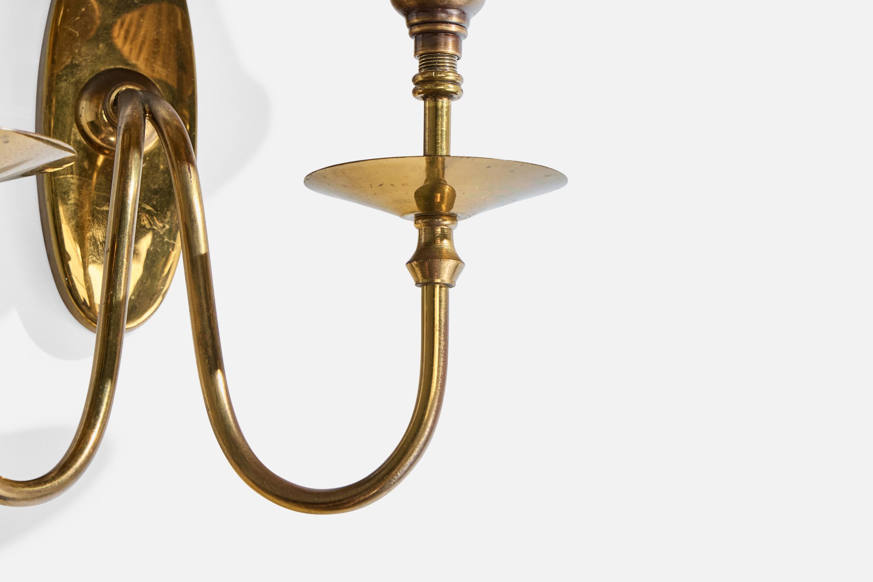 Italian Designer, Wall Light, Brass, Fabric, Italy, 1950s For Sale 1