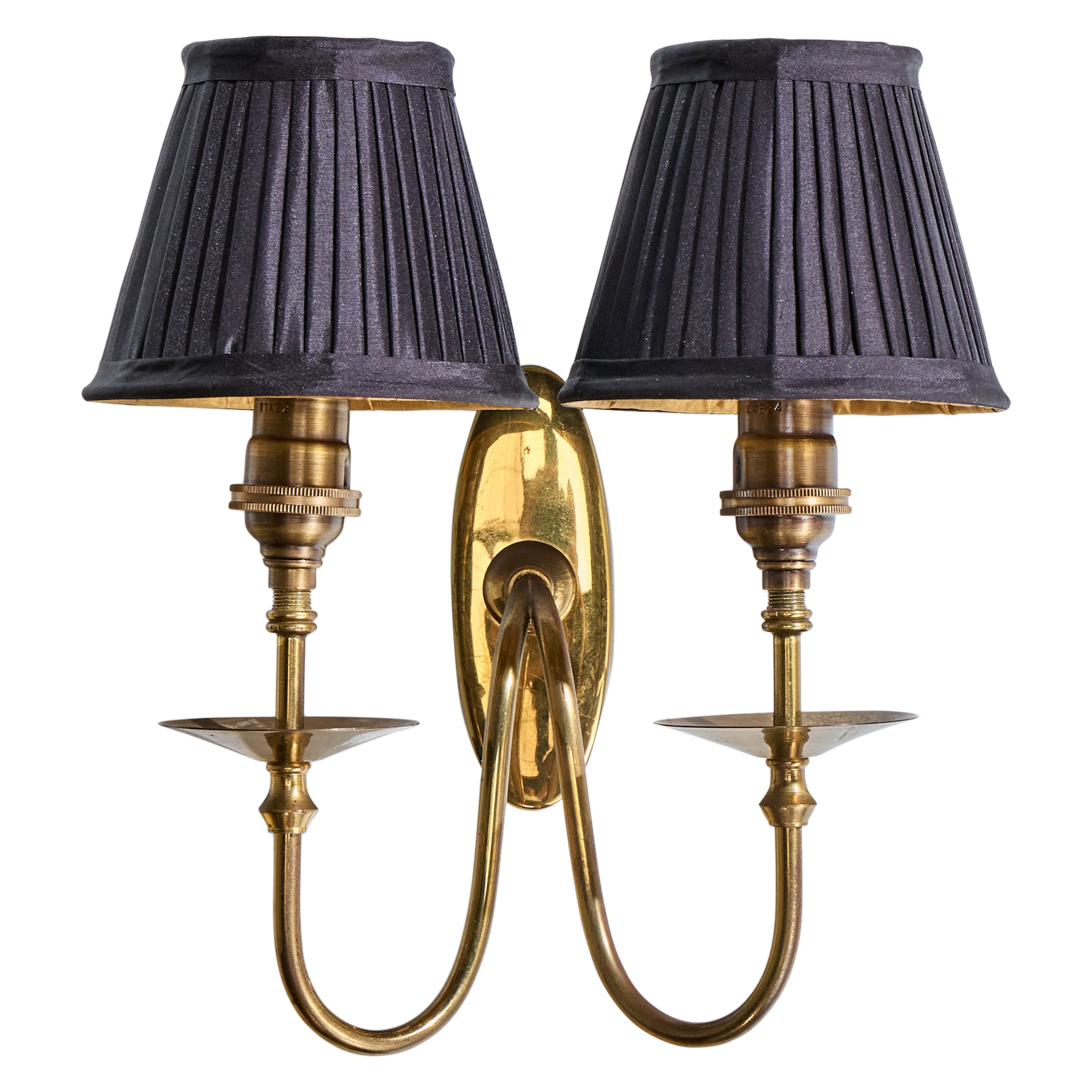 Italian Designer, Wall Light, Brass, Fabric, Italy, 1950s For Sale