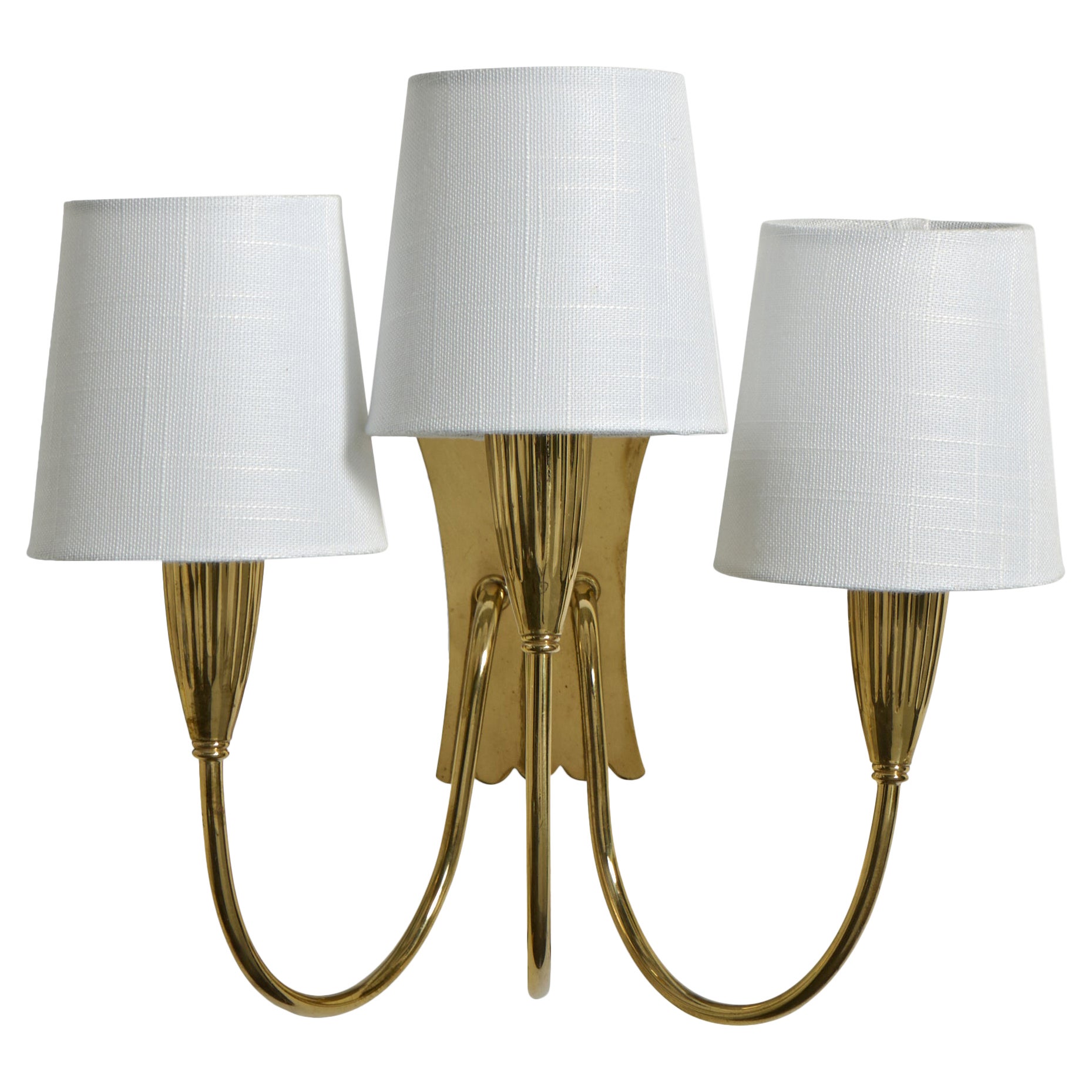 Italian Designer, Wall Light, Brass, Fabric, Italy, 1950s For Sale