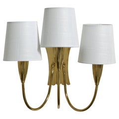 Italian Designer, Wall Light, Brass, Fabric, Italy, 1950s