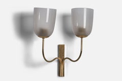 Italian Designer, Wall Light, Brass, Glass, Italy, 1930s