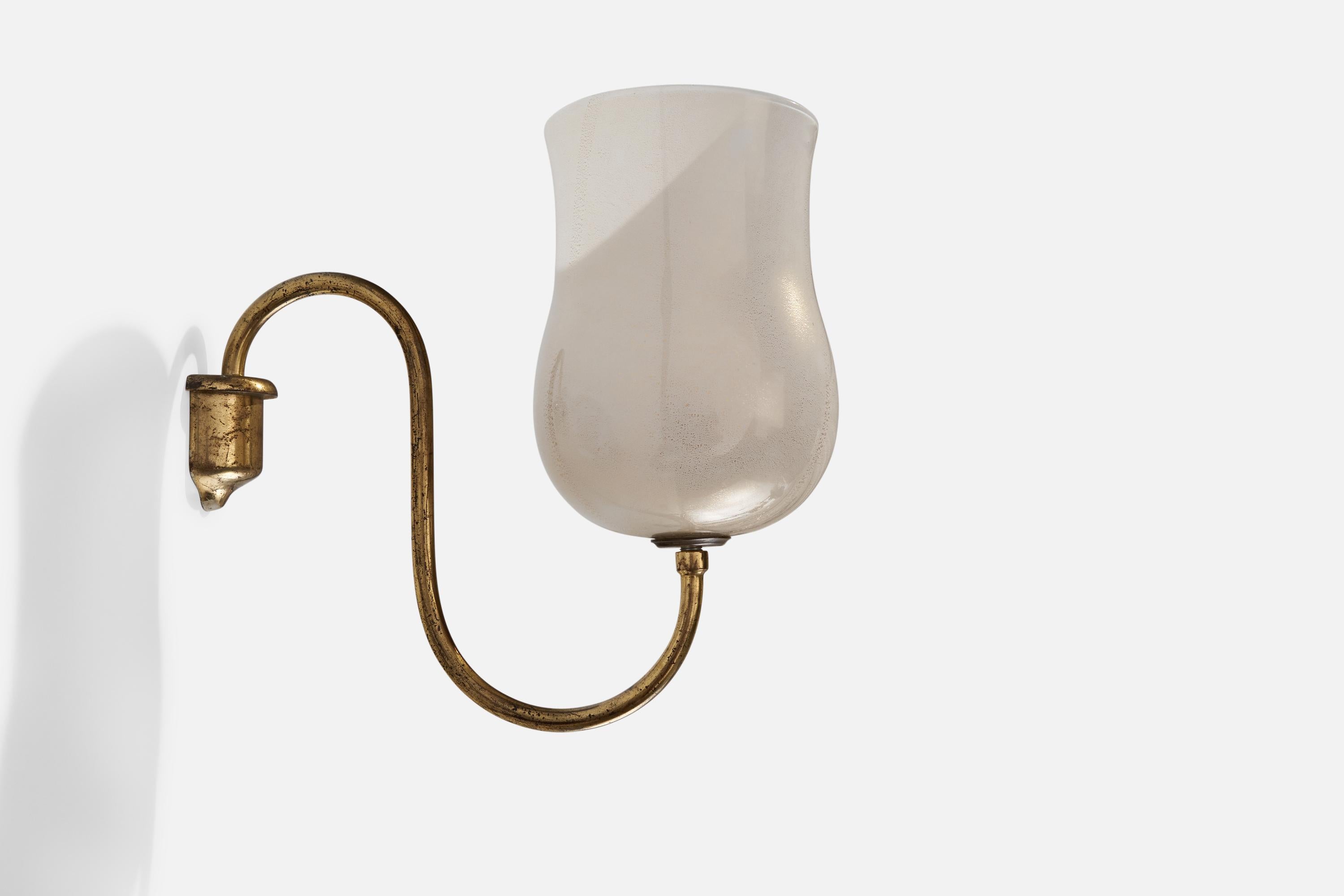 Mid-20th Century Italian Designer, Wall Light, Brass, Glass, Italy, 1930s