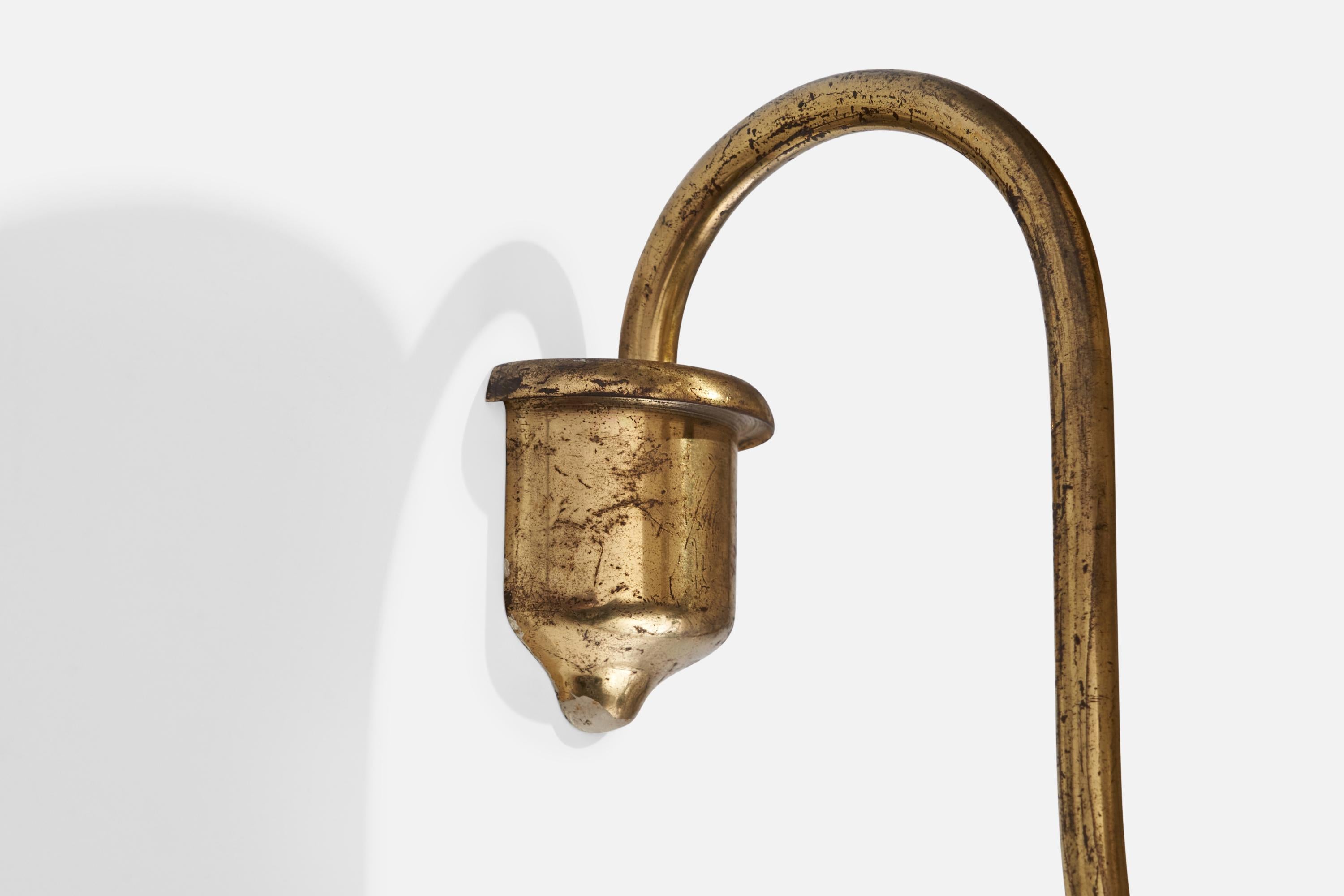 Italian Designer, Wall Light, Brass, Glass, Italy, 1930s 1