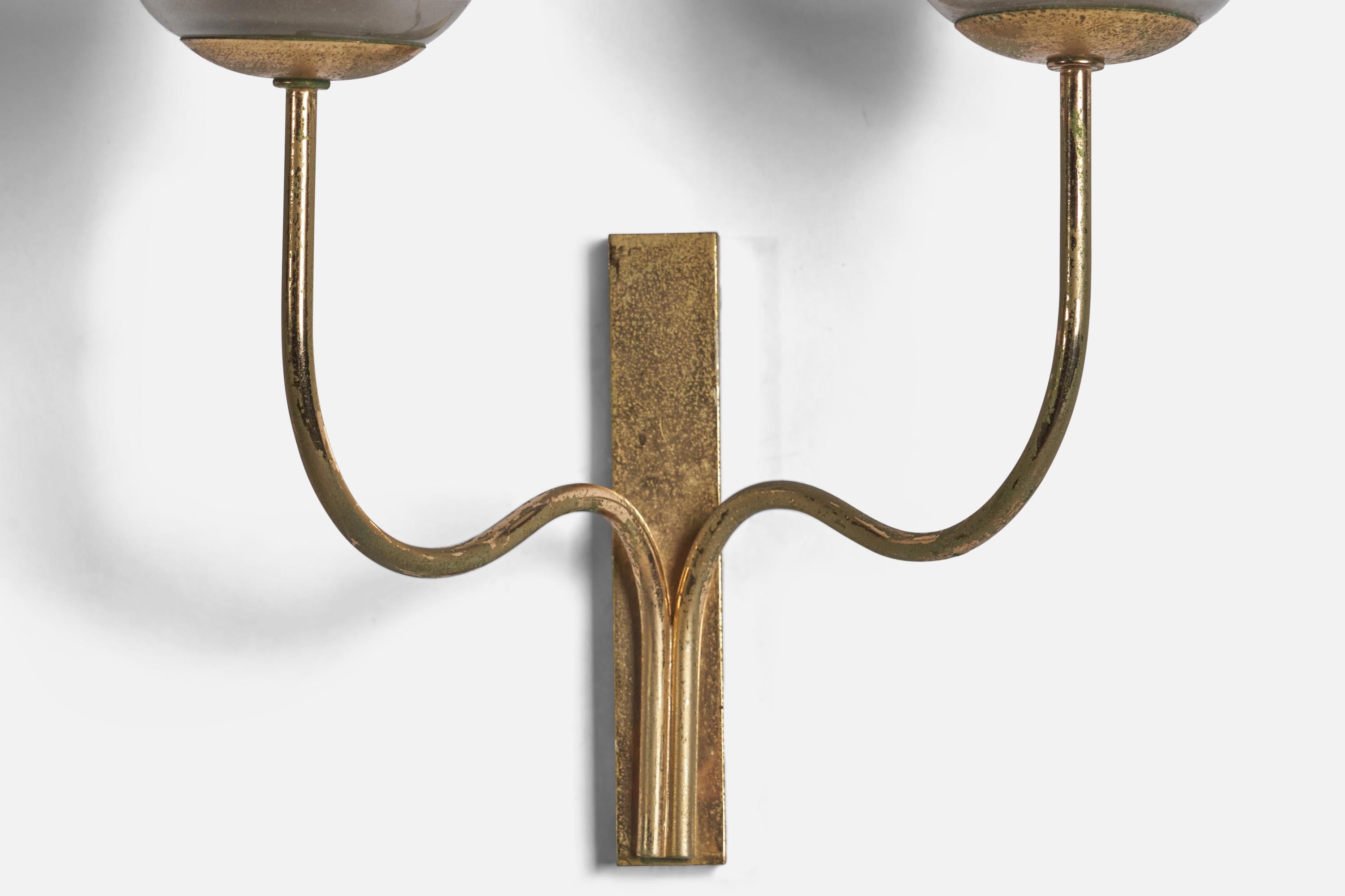 Italian Designer, Wall Light, Brass, Glass, Italy, 1930s For Sale 1
