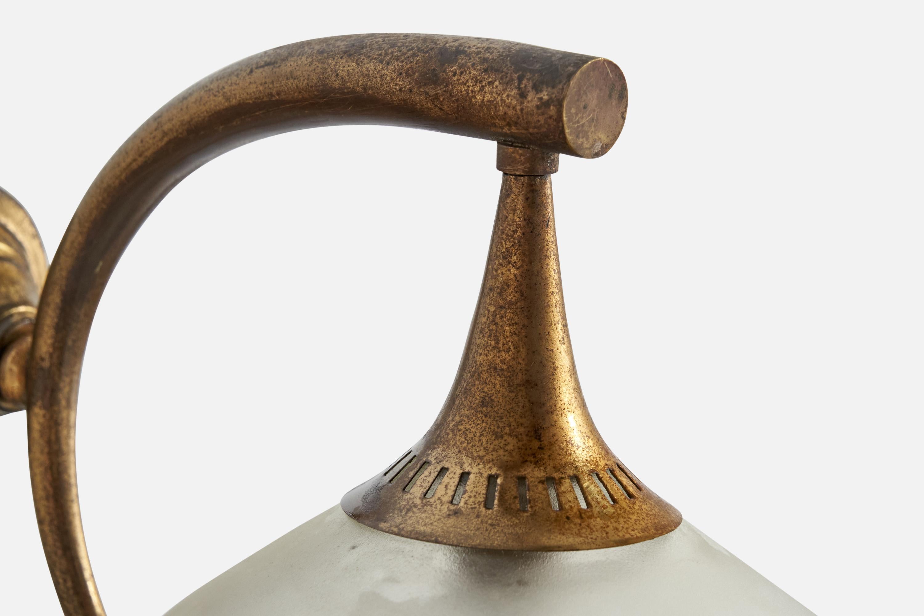Italian Designer, Wall Light, Brass, Glass, Italy, 1930s For Sale 2