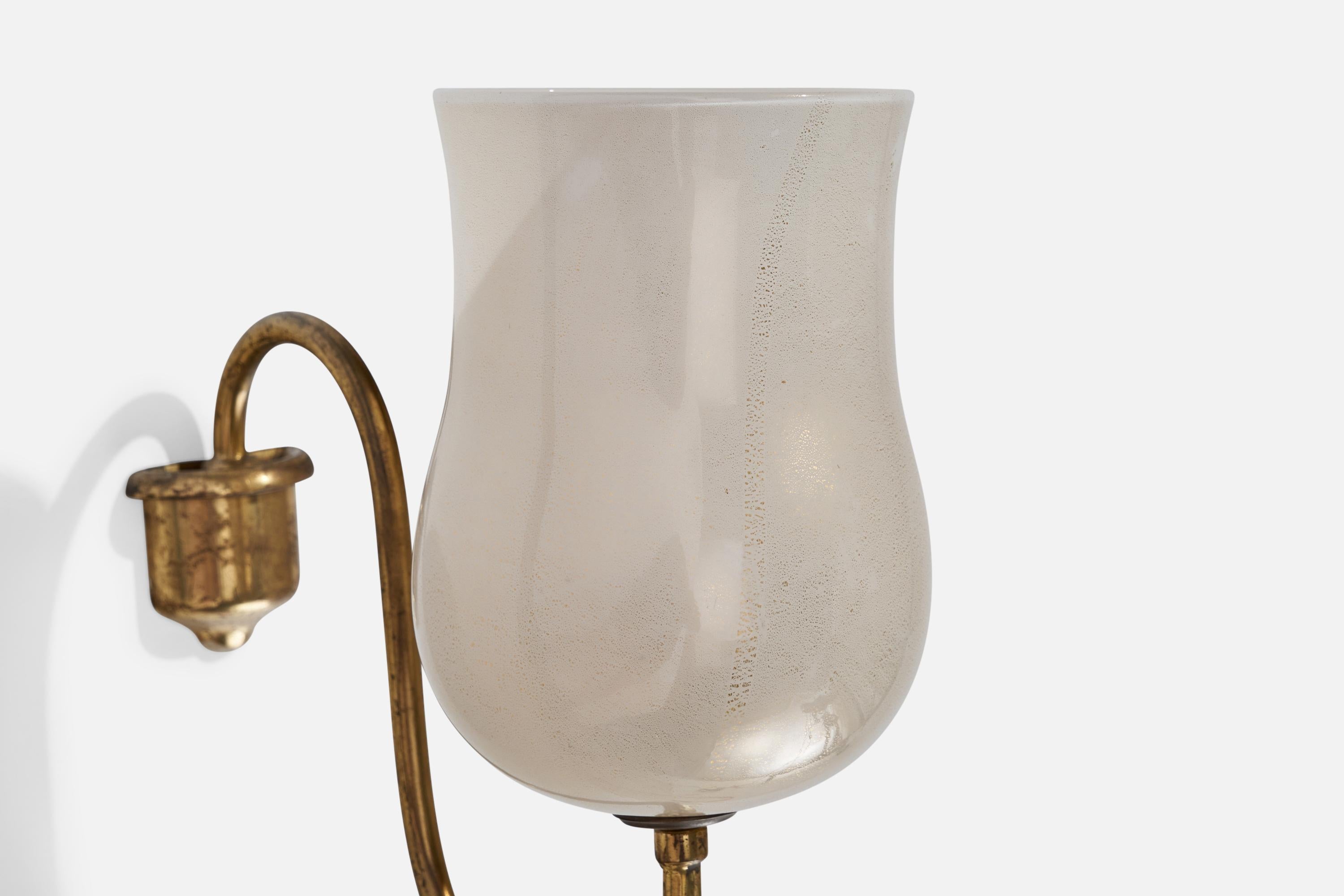 Italian Designer, Wall Light, Brass, Glass, Italy, 1930s 3