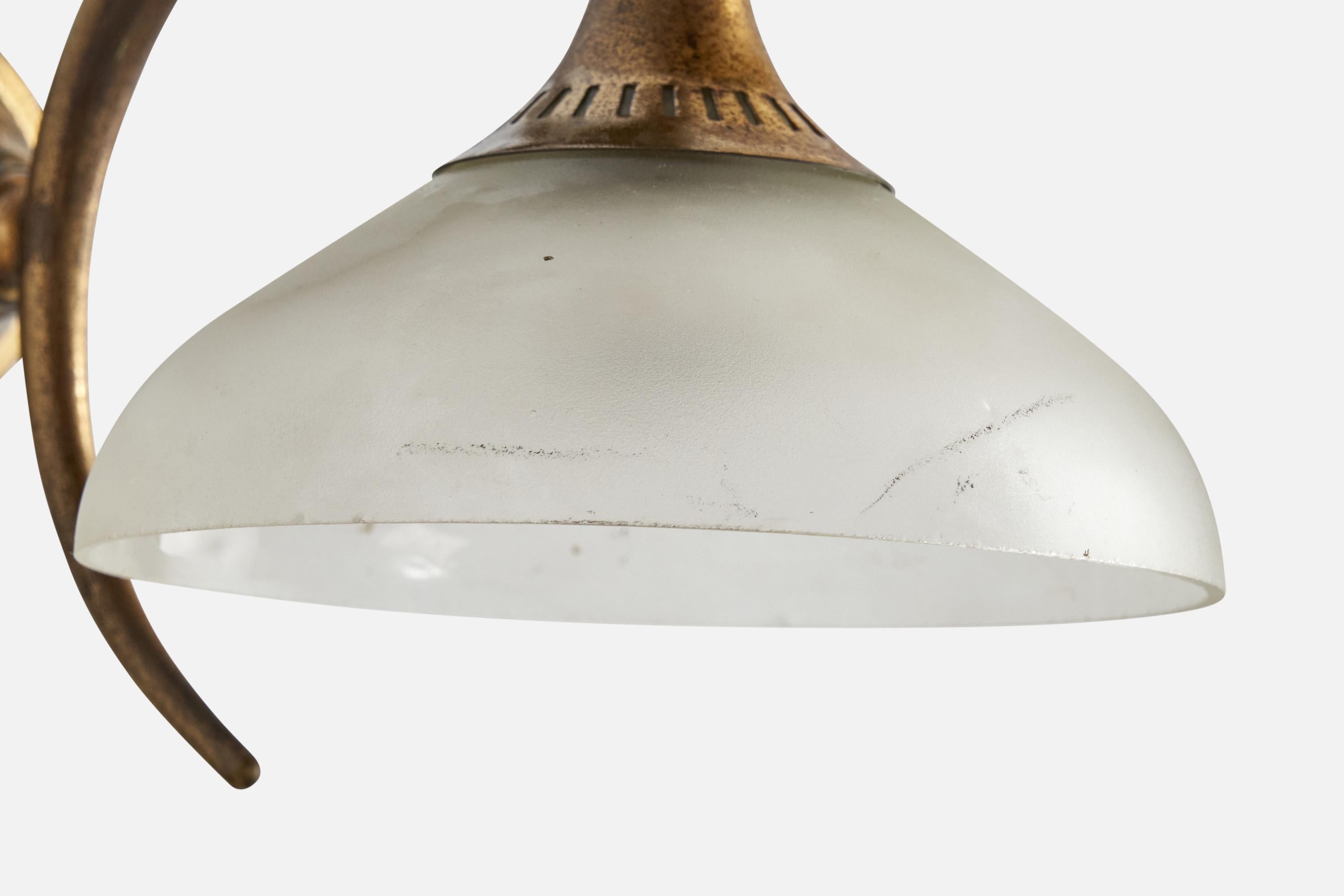Italian Designer, Wall Light, Brass, Glass, Italy, 1930s For Sale 3