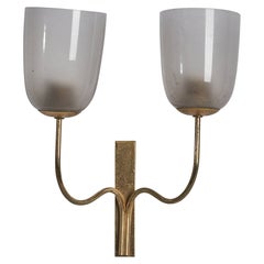 Italian Designer, Wall Light, Brass, Glass, Italy, 1930s