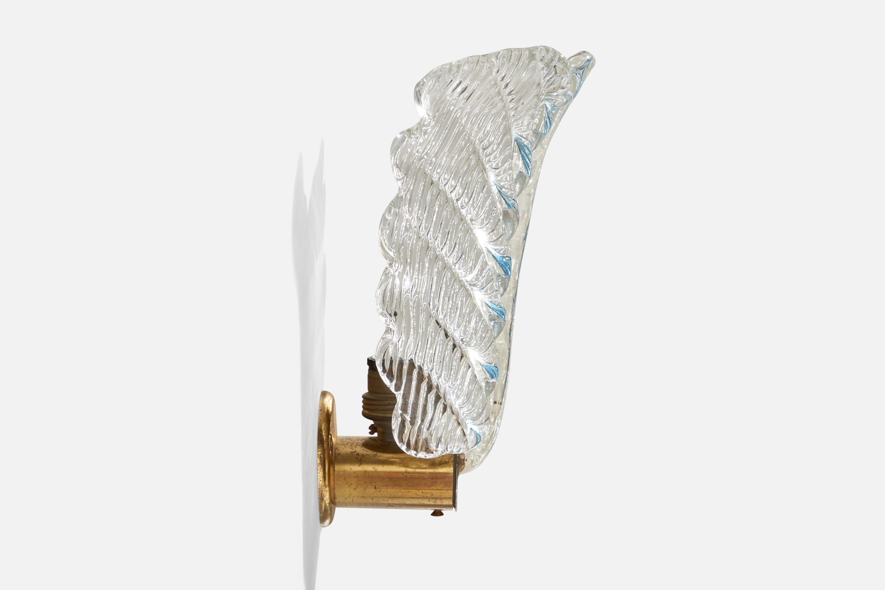 Mid-20th Century Italian Designer, Wall Light, Brass, Glass, Italy, 1940s For Sale