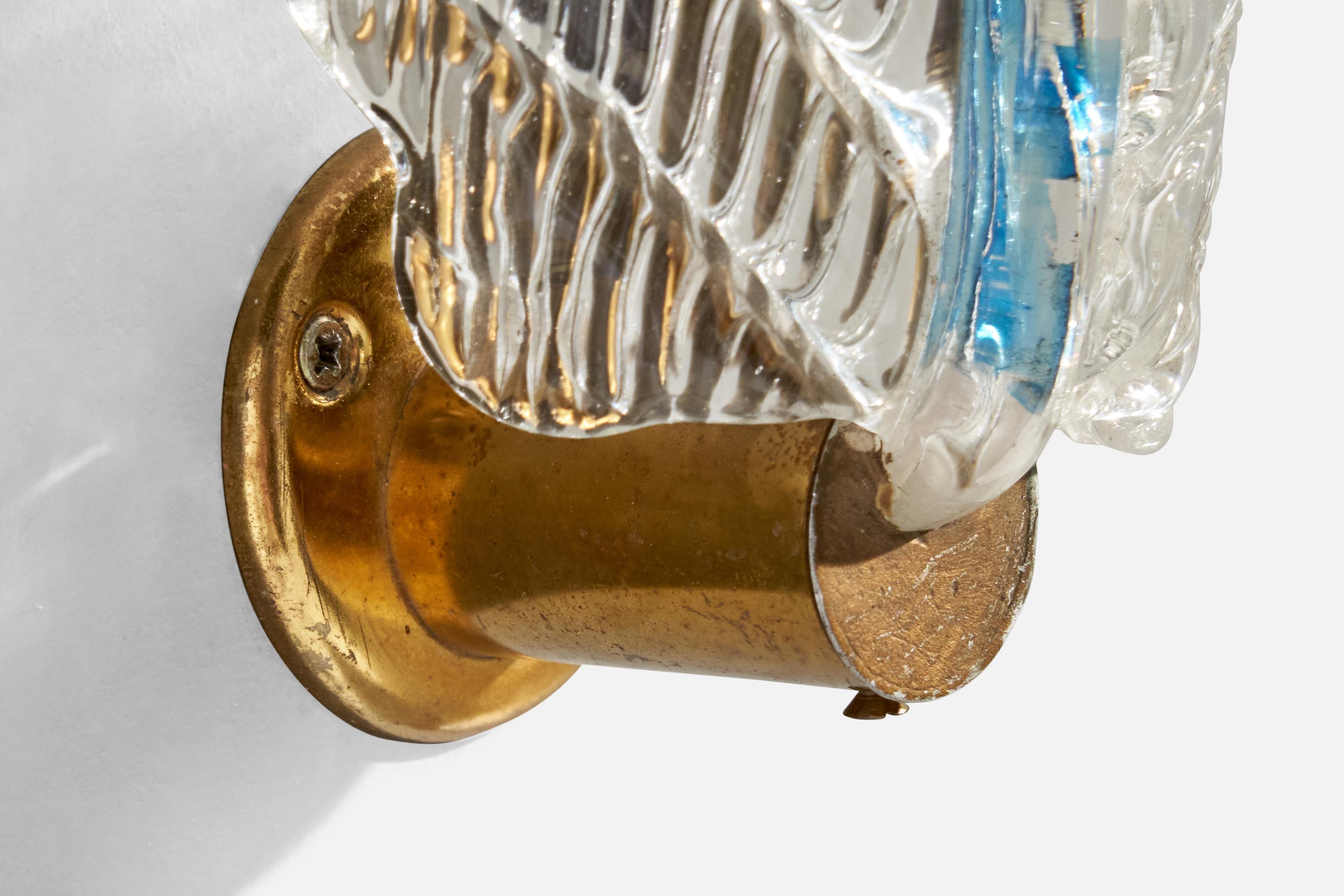 Italian Designer, Wall Light, Brass, Glass, Italy, 1940s For Sale 1