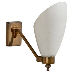 Italian Designer, Wall Light, Brass, Glass, Italy, 1940s