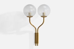 Italian Designer, Wall Light, Brass, Glass, Italy, 1950s