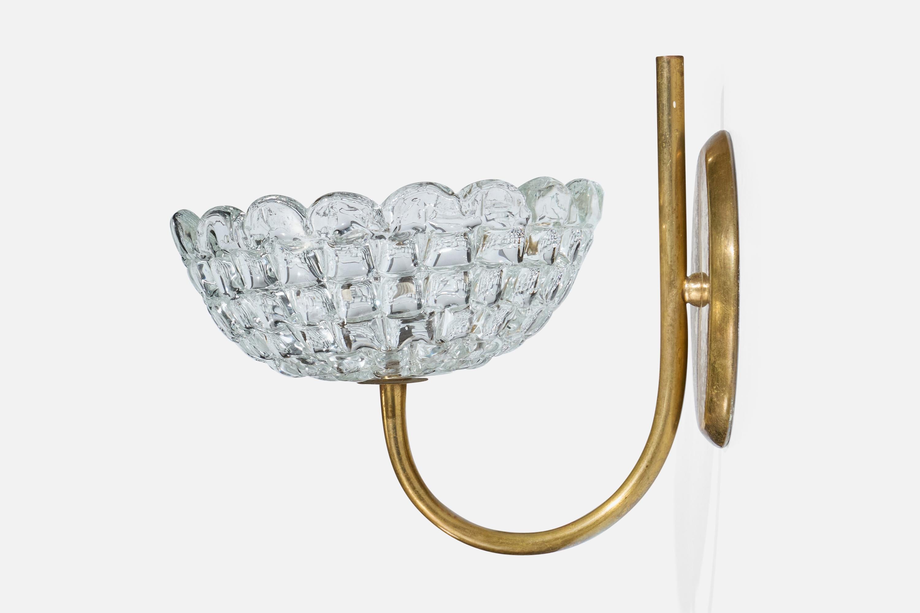 Diseñador italiano, Aplique, Latón, Cristal, Italia, Años 1950 Italiano en venta