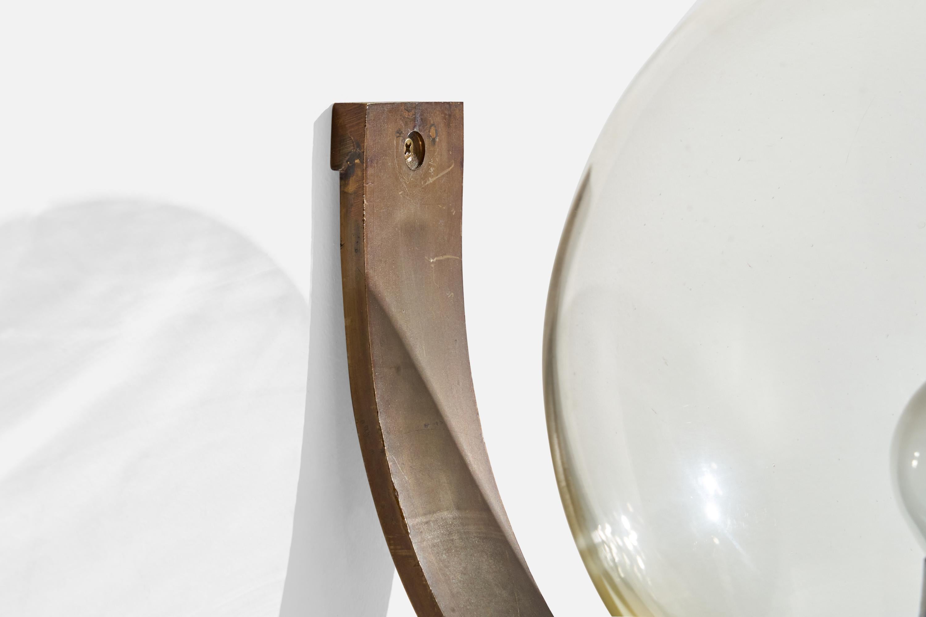 Mid-20th Century Italian Designer, Wall Light, Brass, Glass, Italy, 1950s For Sale