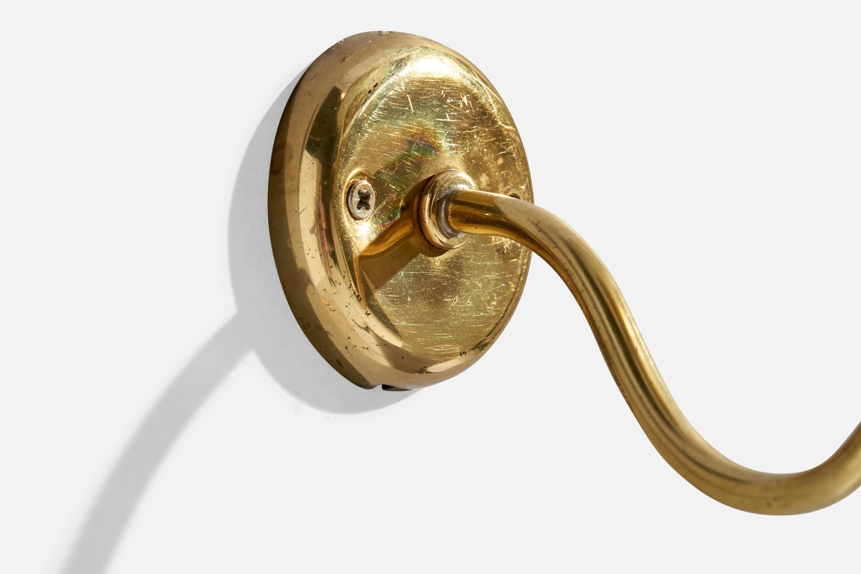 Mid-20th Century Italian Designer, Wall Light, Brass, Glass, Italy, 1950s For Sale