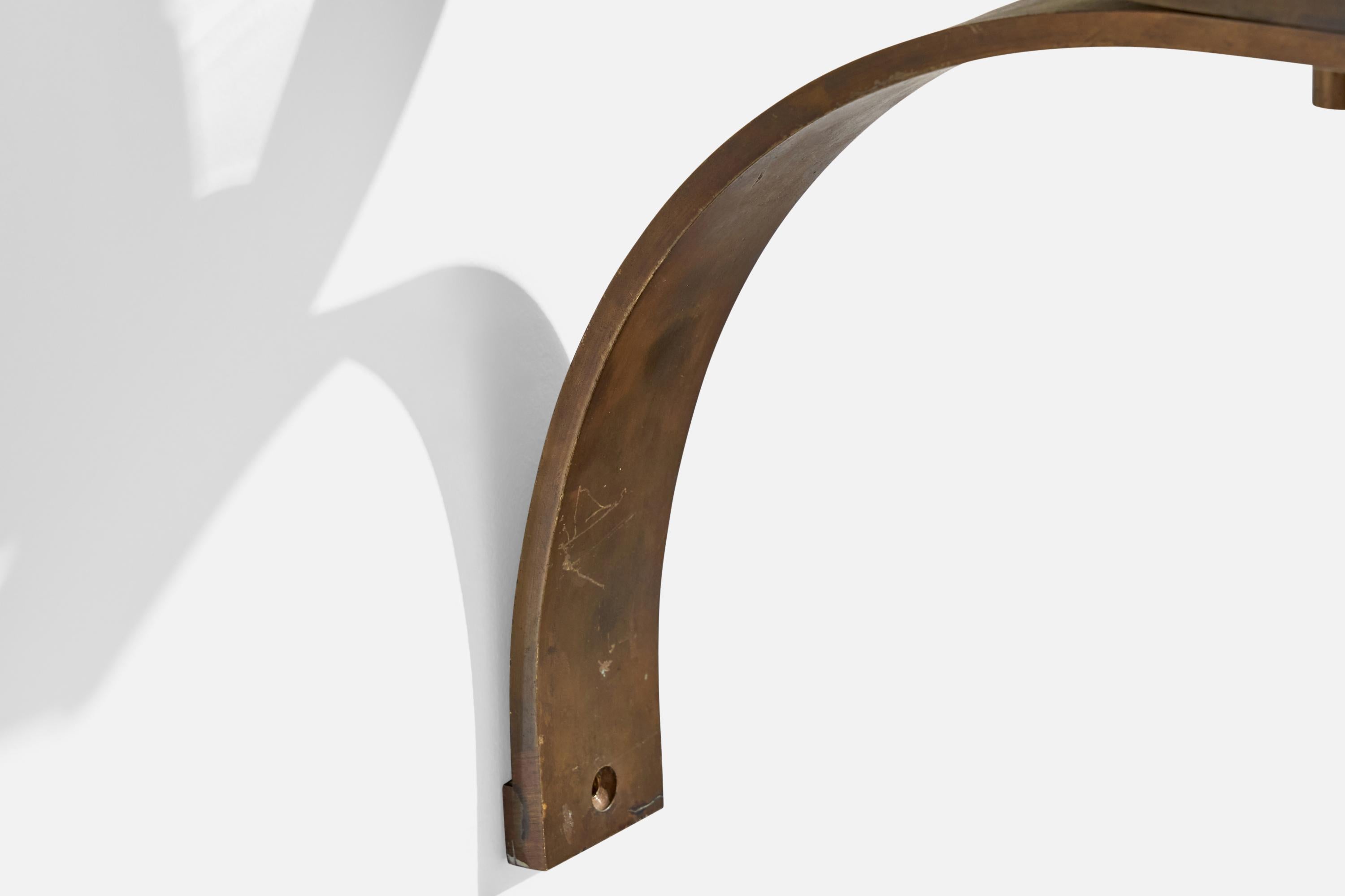 Italian Designer, Wall Light, Brass, Glass, Italy, 1950s For Sale 1