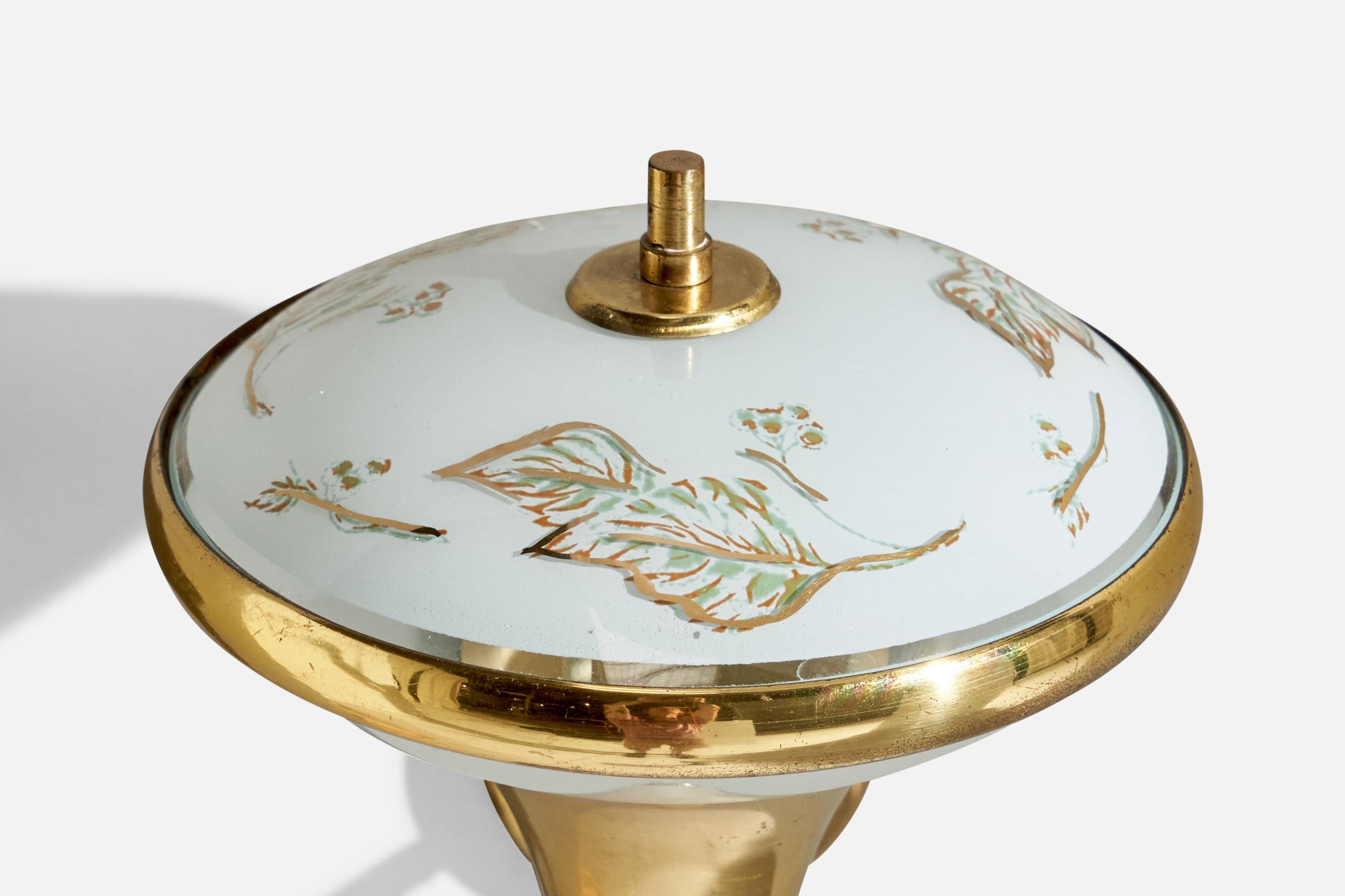 Italian Designer, Wall Light, Brass, Glass, Italy, 1950s For Sale 2