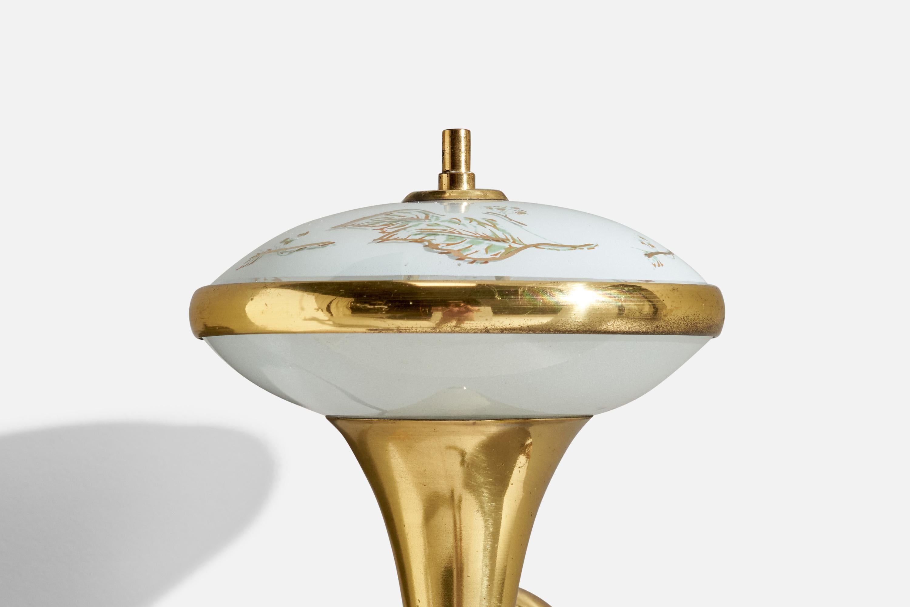 Italian Designer, Wall Light, Brass, Glass, Italy, 1950s For Sale 3