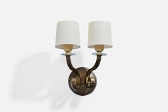 Italian Designer, Wall light, Brass, Glass, Metal, Fabric, Italy, 1930s