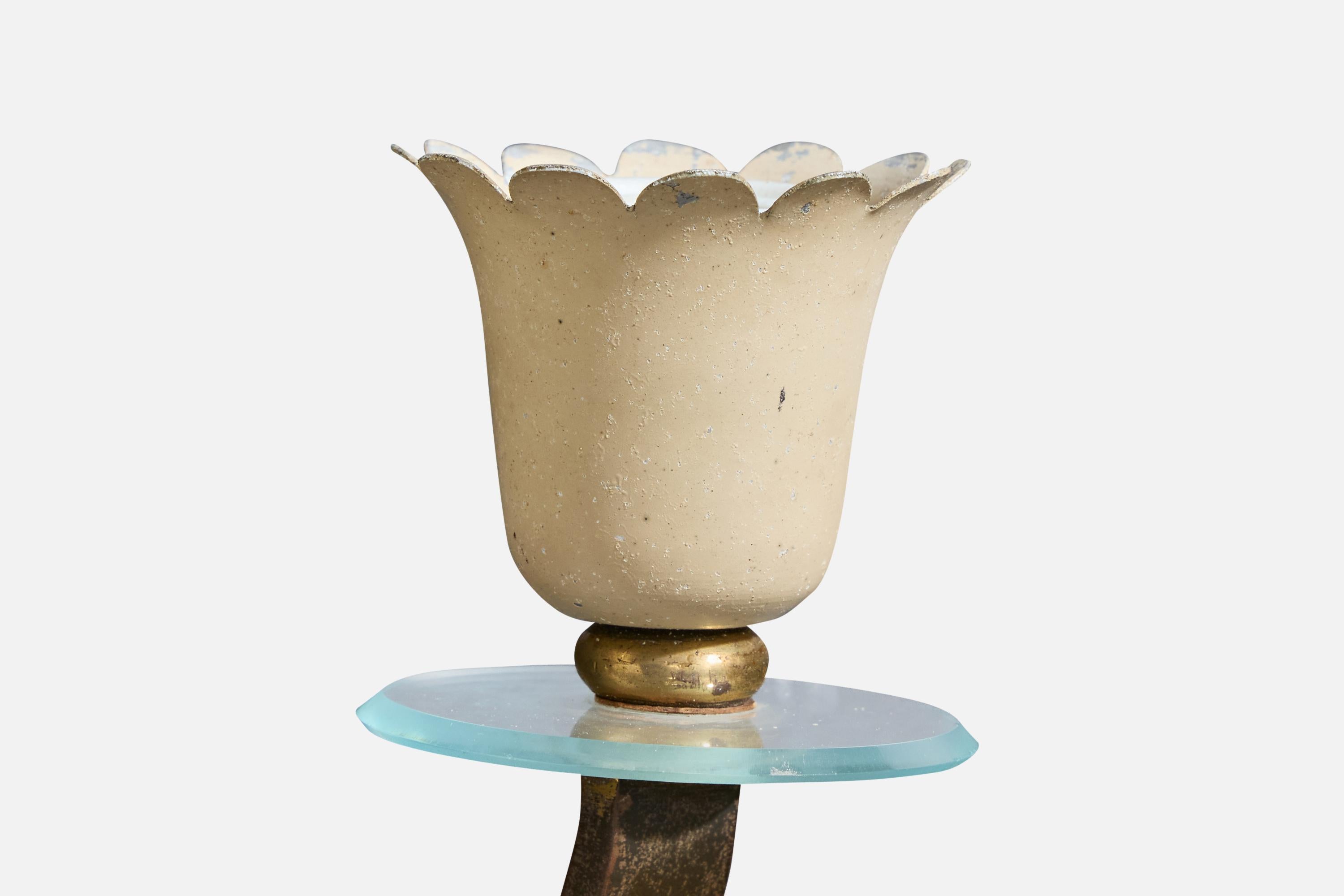 Designer italien, applique murale, laiton, verre, métal, tissu, Italie, années 1930 en vente 3