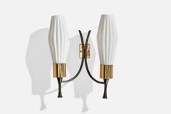 Italian Designer, Wall Light, Brass, Glass, Metal, Italy, 1950s