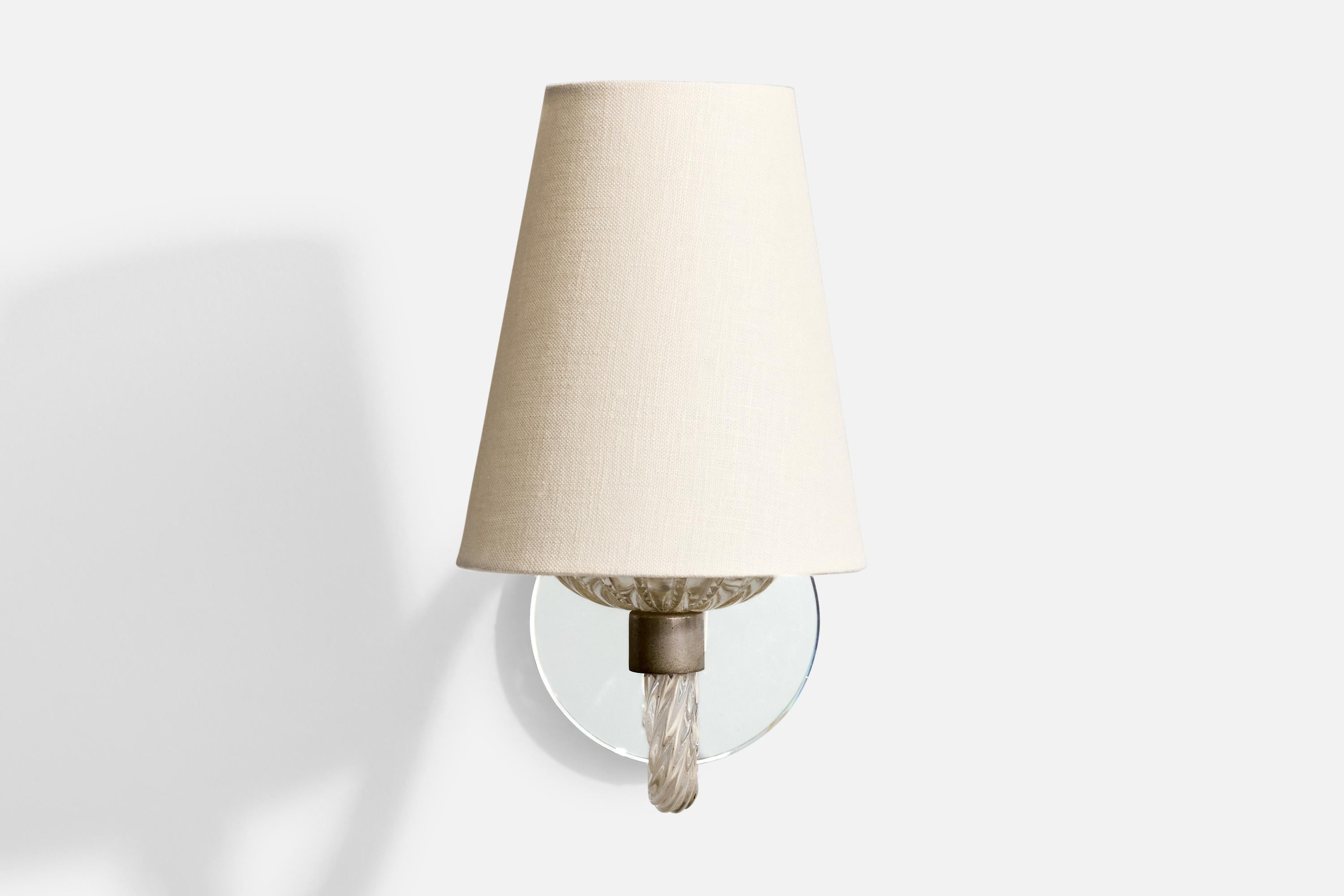 Italiano Italian Designer, Wall Light, Brass, Glass, Mirror, Italy, 1940s in vendita
