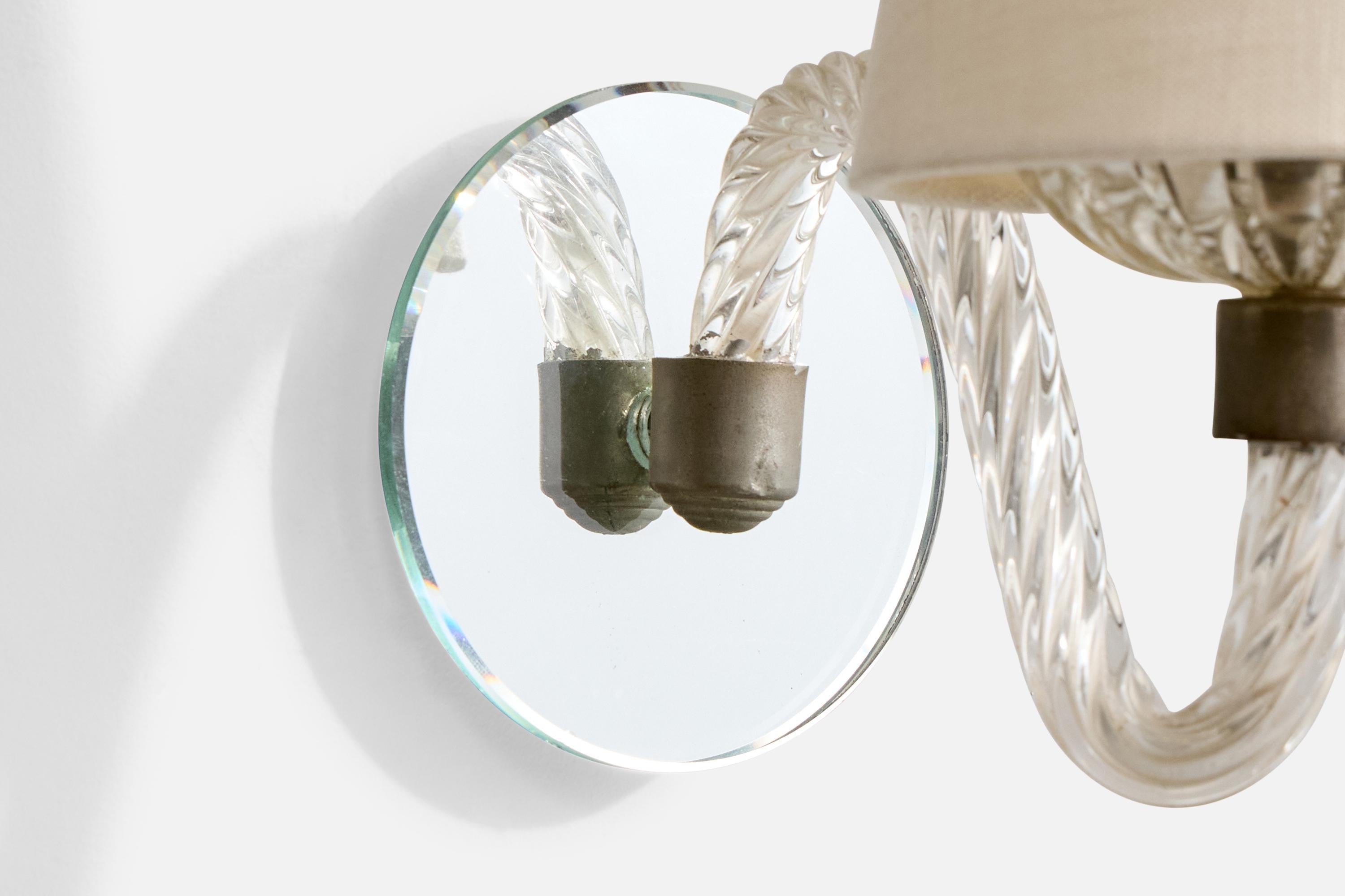 Metà XX secolo Italian Designer, Wall Light, Brass, Glass, Mirror, Italy, 1940s in vendita
