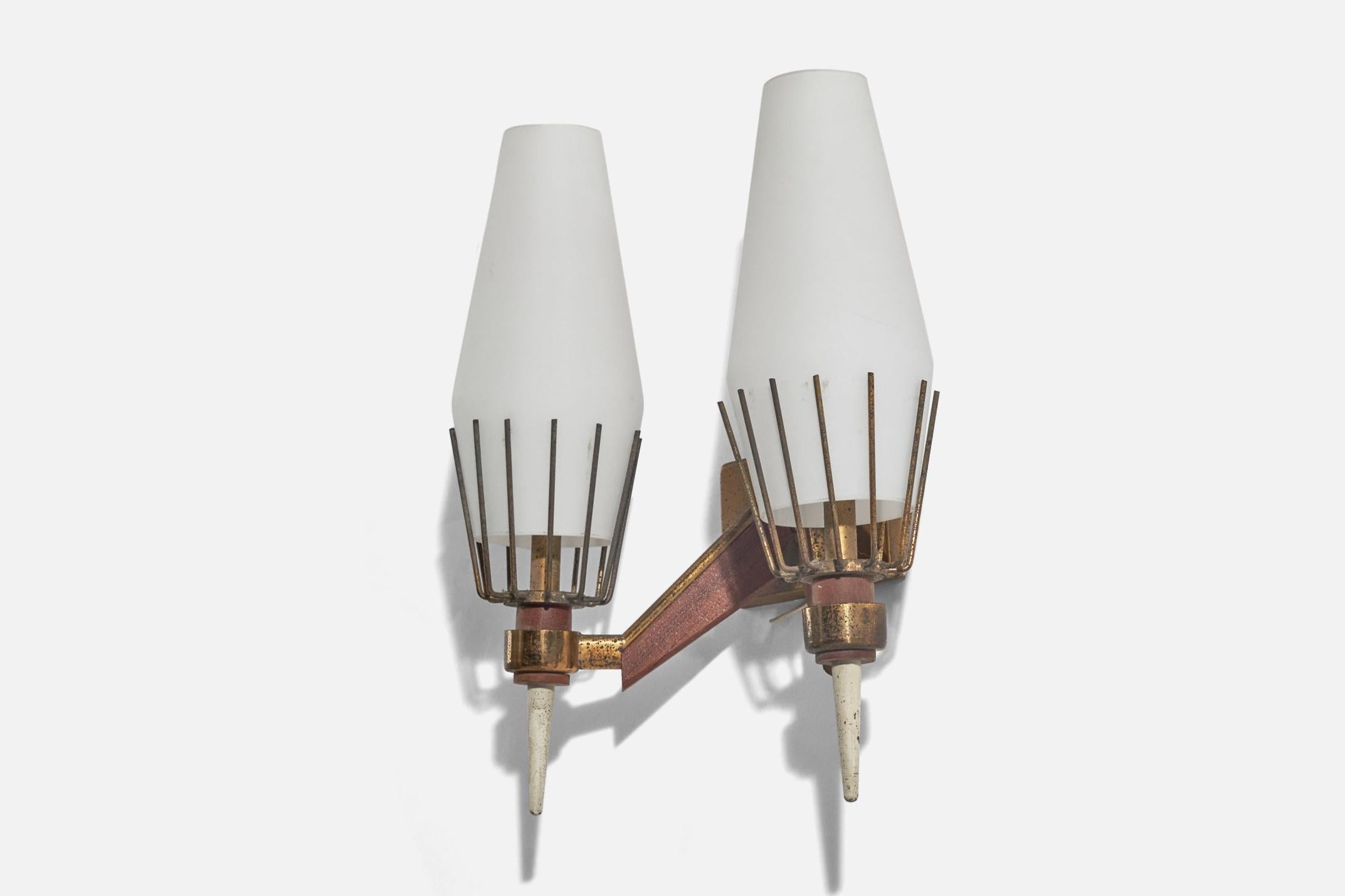 Mid-Century Modern Design/One, Design-Light, laiton, verre, teck, Italie, années 1950 en vente