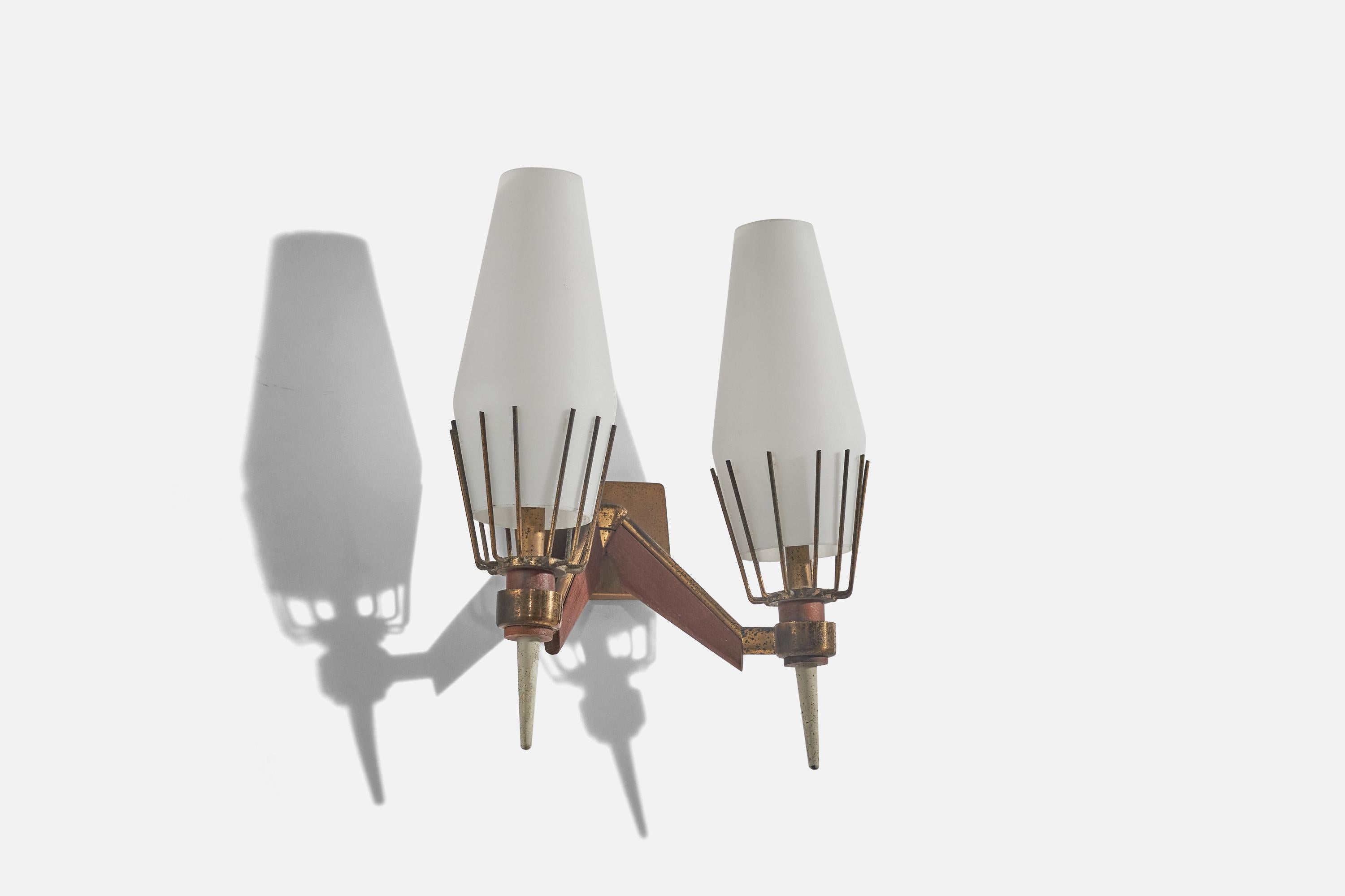 italien Design/One, Design-Light, laiton, verre, teck, Italie, années 1950 en vente